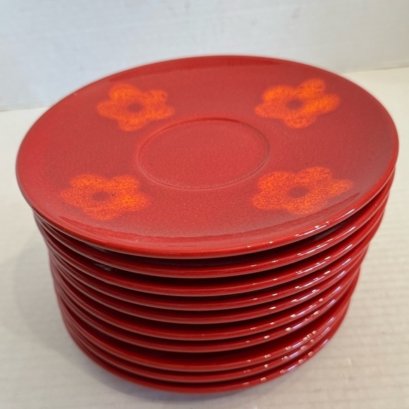 Waechtersbach Freestyle Paradise Saucer Plate Red Orange Flower Germany Set of 5 - Picture 2 of 12